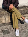 Vintage high-waist straight trousers for men, perfect for spring and summer, featuring pleated front and zipper closure.