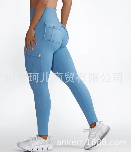 High-elasticity women's fitness and yoga pants with pockets, perfect for running, yoga, and active lifestyles.