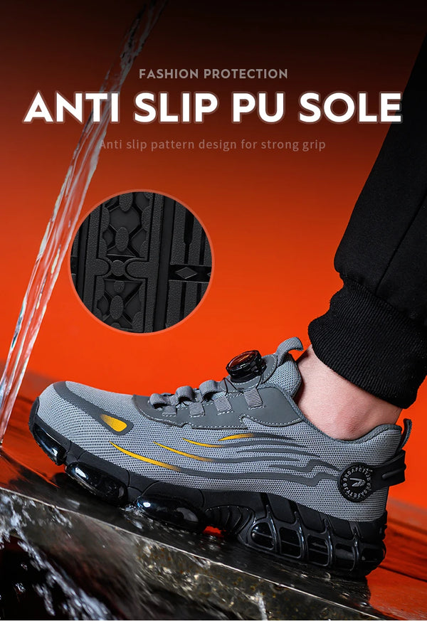 Construction safety boots featuring steel reinforcement and all-day comfort design elements