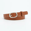Chic round buckle women's belt in premium PU leather, stylish and versatile for jeans or dress outfits, elegant accessory.