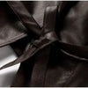 Chic belted leather bomber jacket for women, featuring a slim fit, lace-up detail, and hood, perfect for autumn and winter.