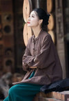 Regular fit cotton linen outerwear with sophisticated stand collar and minimalist design