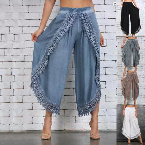 Chic summer harem pants with tassel detail, lightweight, relaxed fit, ankle-length, perfect for casual outings and beach wear
