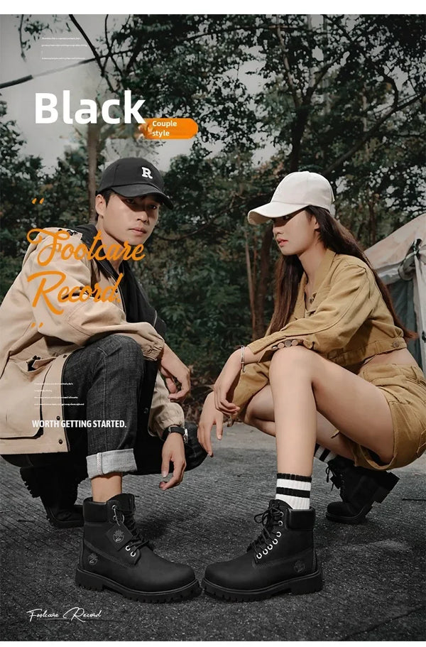 Top-down view of Rugged Trailblazer Boots, emphasizing the premium split leather material.