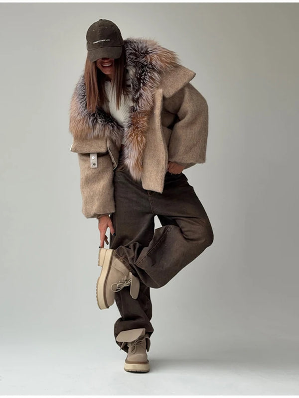 Cozy Rebellion Oversized Plush Hooded Jacket in soft fabric with zipper closure