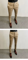 Men's slim fit stretch suit trousers in solid color, perfect for formal events and business casual wear.