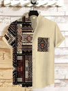 Colorful button-front beach shirt with bold 3D ethnic print design