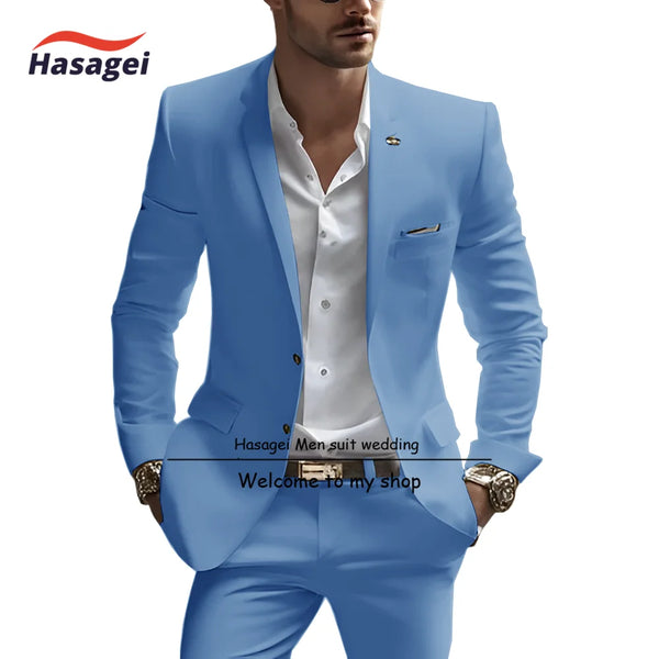 Elegant white summer suit for men, slim fit with notch lapel, perfect for weddings and business events, crafted from wool.