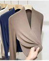Elegant V-Neck Women's Blouse with Long Sleeves in solid color, perfect for casual and office wear, made from cotton-polyeste