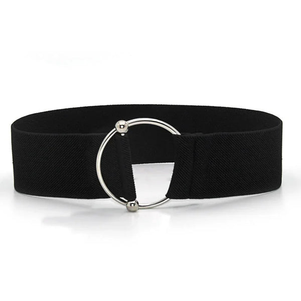 Chic Round Buckle Women's Elastic Waist Belt in neutral color, perfect for enhancing outfits with style and comfort.