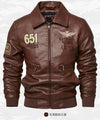Men's autumn/winter embroidered leather biker jacket with detachable collar, fleece lining, and classic aviator design.