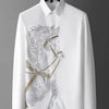 Elegant men's long sleeve printed shirt with vibrant patterns, turn-down collar, and covered button closure for stylish comfo