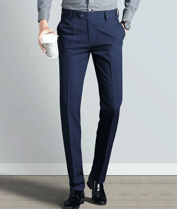 Elegant slim fit men's suit trousers in black, perfect for business attire and formal events, crafted from cotton-polyester b