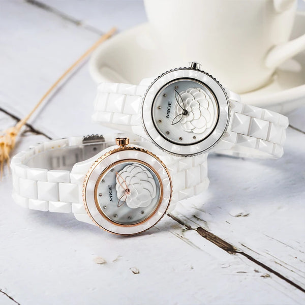 Close-up of the Rose Gold Whisper watch showcasing its sleek design and hidden clasp.