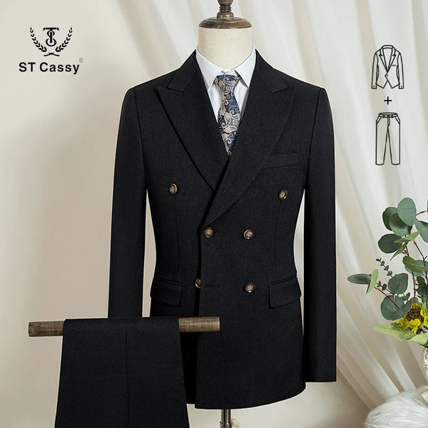 Midnight Poise suit worn by a model in a corporate setting, exuding professionalism.