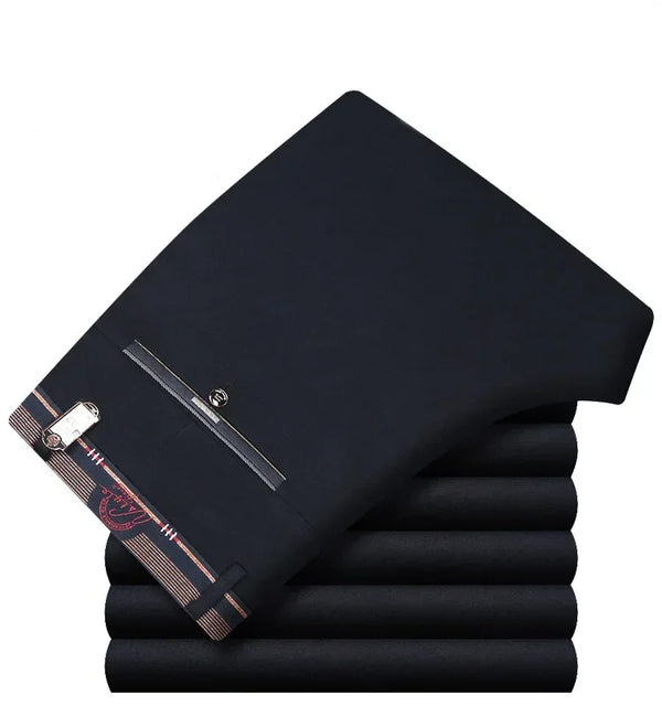 Classic men's dress pants in premium cotton, perfect for business and casual wear with a straight leg and zipper fly closure.
