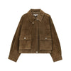 Chic women's leather jacket with button closure, lapel collar, and short length for stylish urban fashion and versatility.