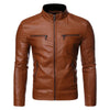Sleek men's faux leather moto jacket with stand collar, perfect for casual and party wear in spring and autumn.