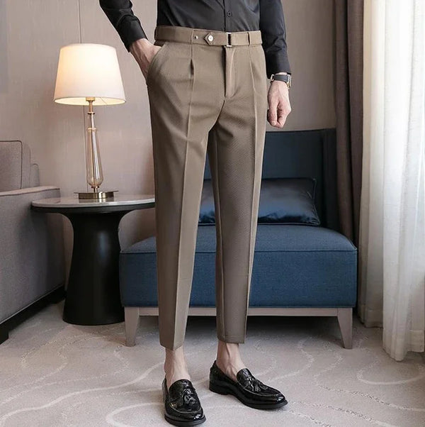 Slim fit men's luxury suit trousers in white and blue, perfect for business and formal events, crafted for comfort and style.