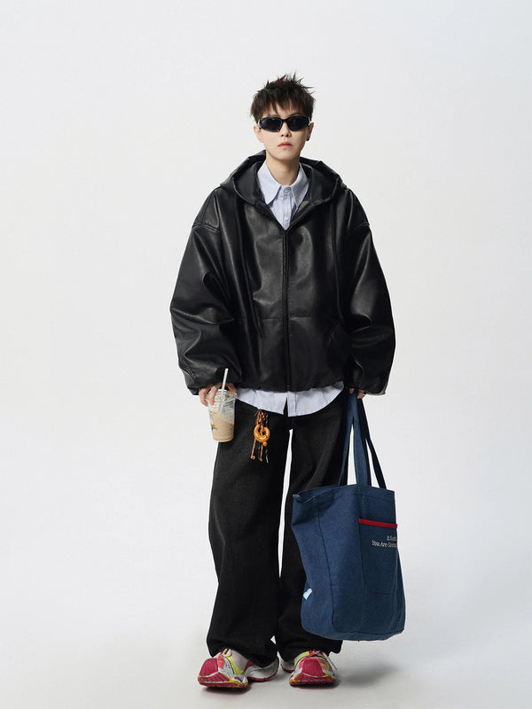 Men's Classic PU Leather Motorcycle Jacket with ribbed cuffs, zipper closure, and warm polyester lining for winter style.