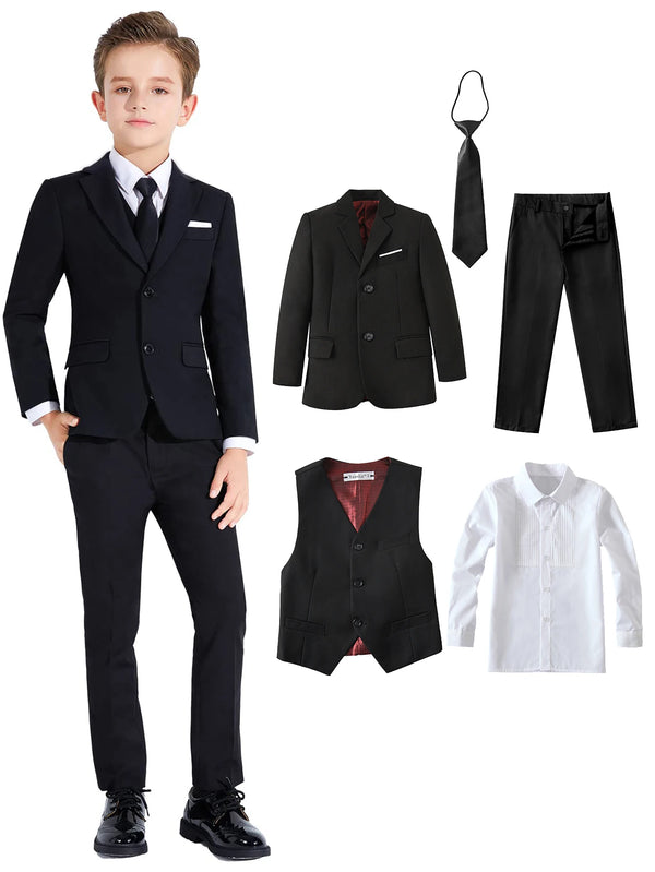 Boys' colorful 5-piece formal slim fit suit set with vibrant colors and notched lapel.