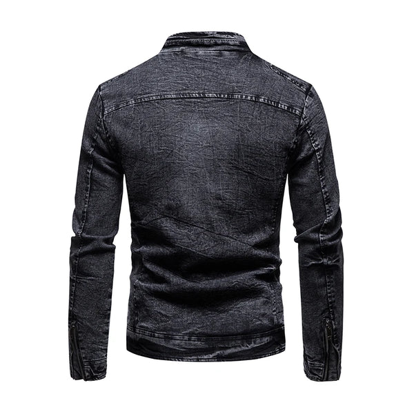 Men's Retro Slim Fit Motorcycle Jacket for fall and winter, featuring a stand collar and secure zipper front, perfect for cas