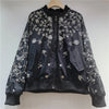 Flat lay of complete embroidered sequin jacket with all design elements visible
