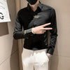 Elegant men's embroidered white long sleeve shirt with turn-down collar, perfect for casual and social events.