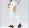 Stretch dress pants in motion showing flexibility and range of movement for active professionals