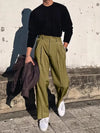 Vintage high-waist straight trousers for men in polyester, perfect for spring and summer casual wear with pleated detailing.
