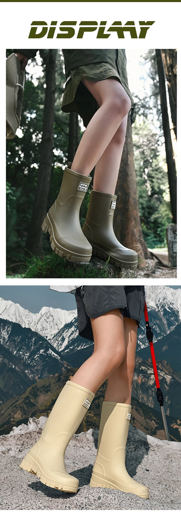 Chic waterproof women's ankle rain boots with non-slip outsole, perfect for rainy days and outdoor events.