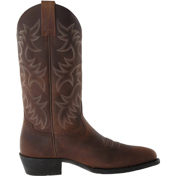 Handmade leather cowboy boots with decorative stitching and cushioned insole