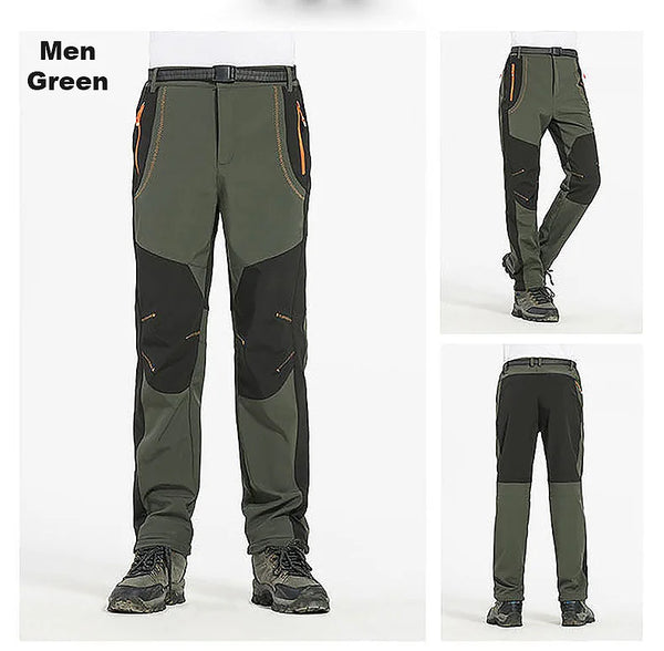 Performance hiking pants combining waterproof durability with fleece comfort