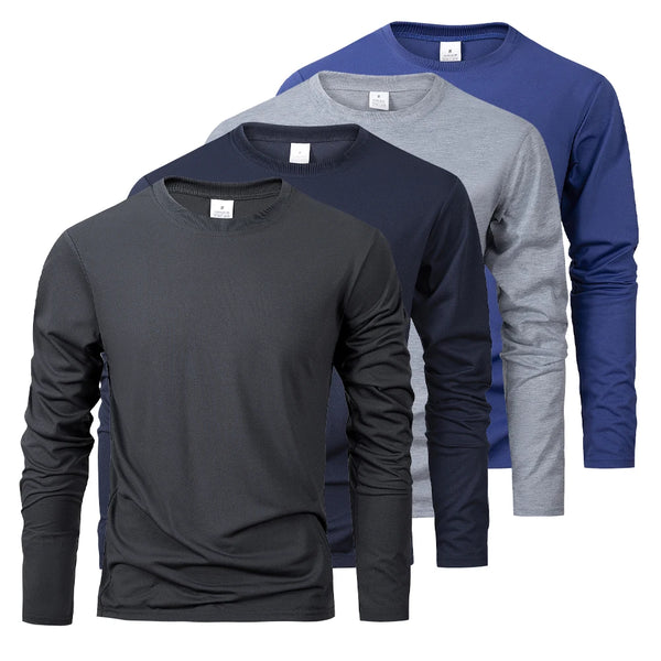 Men's long sleeve casual t-shirt in solid black, breathable polyester, O-neck, quick-drying, perfect for active or casual wea