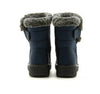 Chic women's waterproof winter boots with plush lining, low heel, and hook-and-loop closure for stylish cold weather comfort.