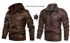 Men's PU leather hooded jacket for autumn and winter, stylish, warm, and perfect for casual outings and outdoor adventures.