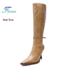 Elegant pointed toe knee-high stiletto boots in high-quality PU material.