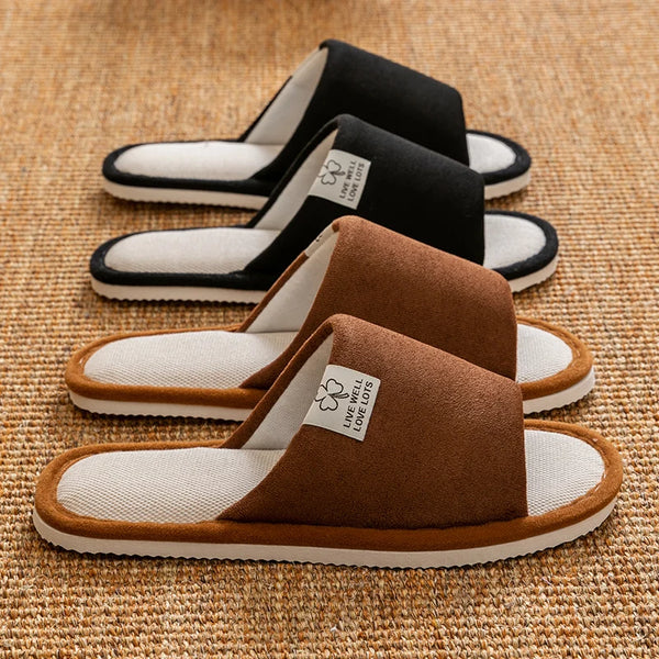 Barefoot Ease Linen Slippers with non-slip sole in natural beige color on white background