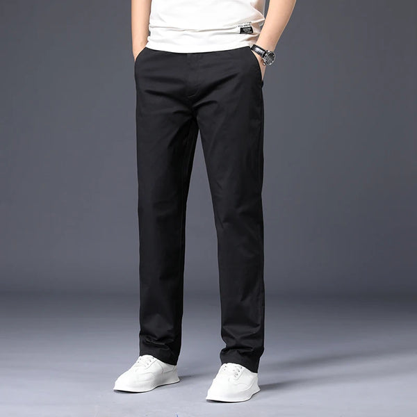 Premium Cotton Stretch Men's Casual Pants in classic colors, featuring a straight-leg design and comfortable spandex blend.