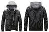 Men's PU leather hooded jacket for autumn and winter, stylish, warm, durable, perfect for casual outings and travel.