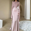 Midnight Elegance Batwing Dress in deep navy satin with elegant batwing sleeves.