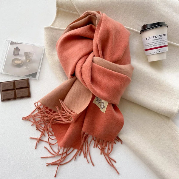 Stylish winter scarf in soft beige, ideal for casual outings and winter accessories.