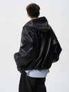 Men's Classic PU Leather Motorcycle Jacket with ribbed cuffs, zipper closure, and warm polyester lining for winter style.