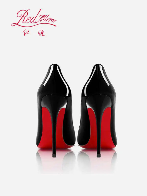 Women's genuine leather party pumps with pointed toe and high stiletto heel