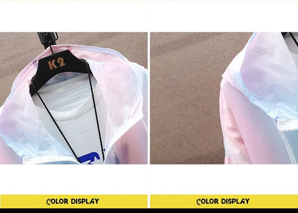 Men's breathable sunscreen windbreaker jacket in urban setting, showcasing lightweight, waterproof fabric and full-zip closur