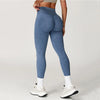Black seamless high waist yoga leggings for women with ribbed texture.