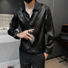 Men's luxury silk blend casual shirt in black with subtle graphic pattern, slim fit, perfect for spring and summer wear.