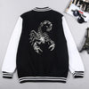 Scorpio printed bomber jacket for men, casual fit, stylish streetwear, durable polyester, ribbed cuffs, zodiac fashion.