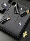 Men's slim-fit polo featuring equestrian horse embroidery and Milan-inspired color blocking accents