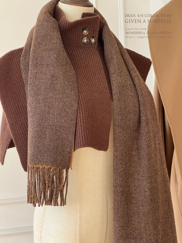 Chic cashmere-feel shawl in vibrant coral, perfect for brightening up winter looks.